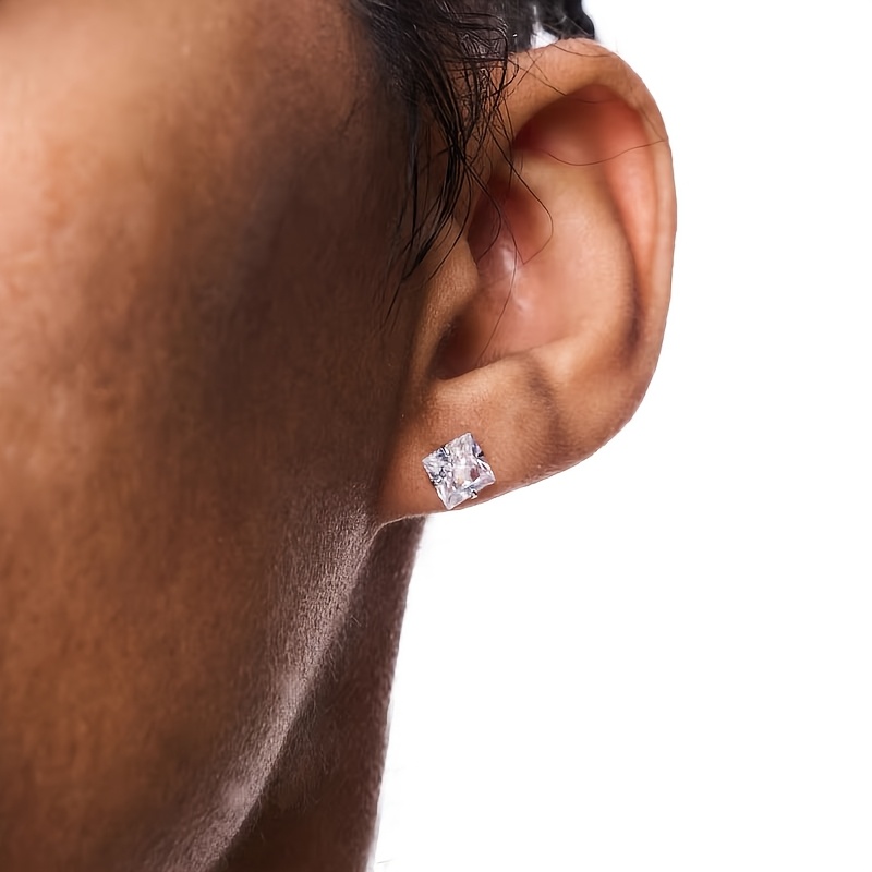 2pcs Stainless Steel Square Synthetic Zircon Stud Earrings